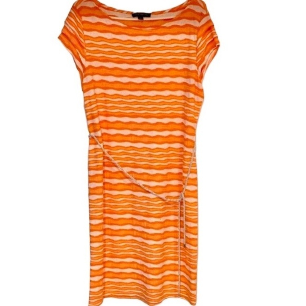 Sharagano Cap Sleeve T-shirt Dress NWOT- orange and white stripe - 14